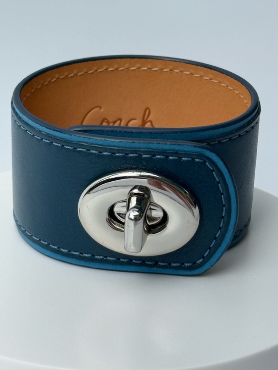 Coach Jewelry - Coach Teal Blue Leather Turnlock Cuff Bracelet